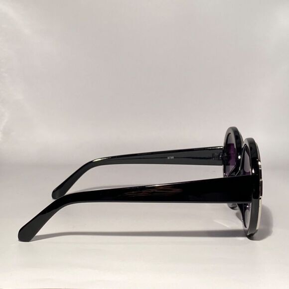 0542 Round Oversized Silver and Black Sunglasses New - Picture 6 of 9